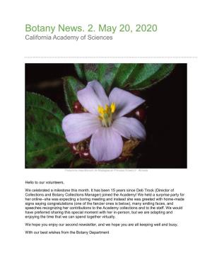 Botany News. 2. May 20, 2020 California Academy of Sciences
