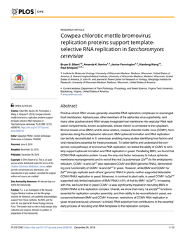 Cowpea Chlorotic Mottle Bromovirus Replication Proteins Support Template- Selective RNA Replication in Saccharomyces Cerevisiae