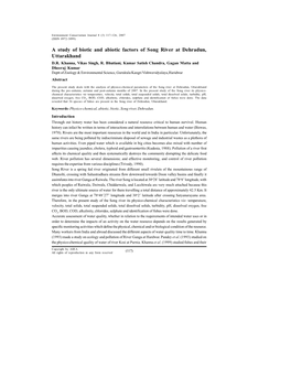 A Study of Biotic and Abiotic Factors of Song River at Dehradun, Uttarakhand D.R