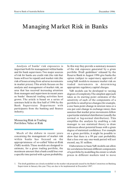 Managing Market Risk in Banks