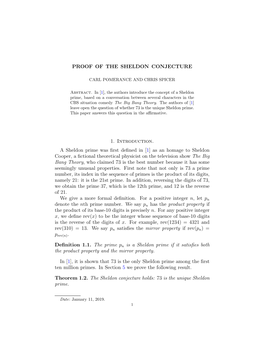 PROOF of the SHELDON CONJECTURE 1. Introduction. A