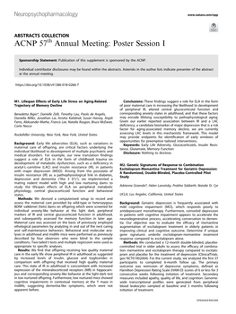 ACNP 57Th Annual Meeting: Poster Session I