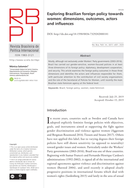 Exploring Brazilian Foreign Policy Towards Women: Dimensions, Outcomes, Actors and Influences