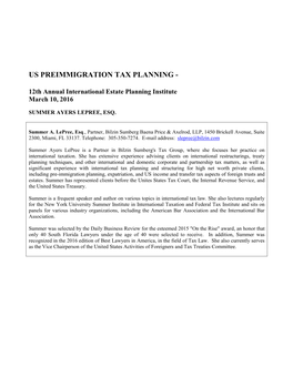 Us Preimmigration Tax Planning