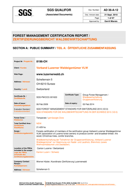 Sgs Qualifor Forest Management Certification