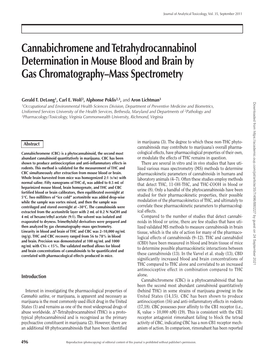 Cannabichromene and Tetrahydrocannabinol Determination in Mouse Blood and Brain by Gas Chromatography–Mass Spectrometry
