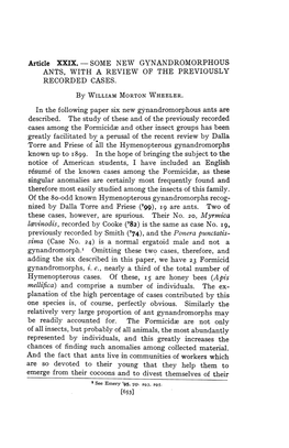 In the Following Paper Six New Gynandromorphous Ants Are [653]