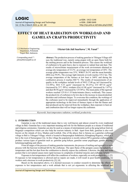 Effect of Heat Radiation on Workload and Gamelan Crafts Productivity
