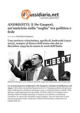 ANDREOTTI/ E De Gasperi, Un'amicizia Sulla “Soglia” Tra Politica E Fede