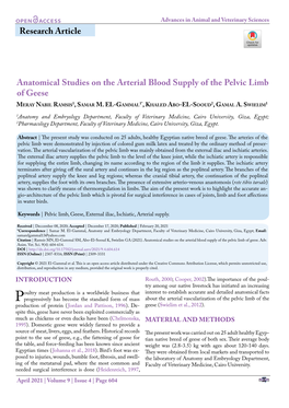 Research Article Anatomical Studies on the Arterial Blood Supply of The
