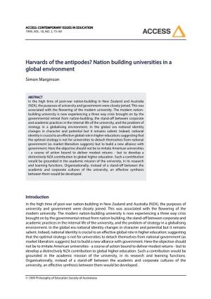 Nation Building Universities in a Global Environment