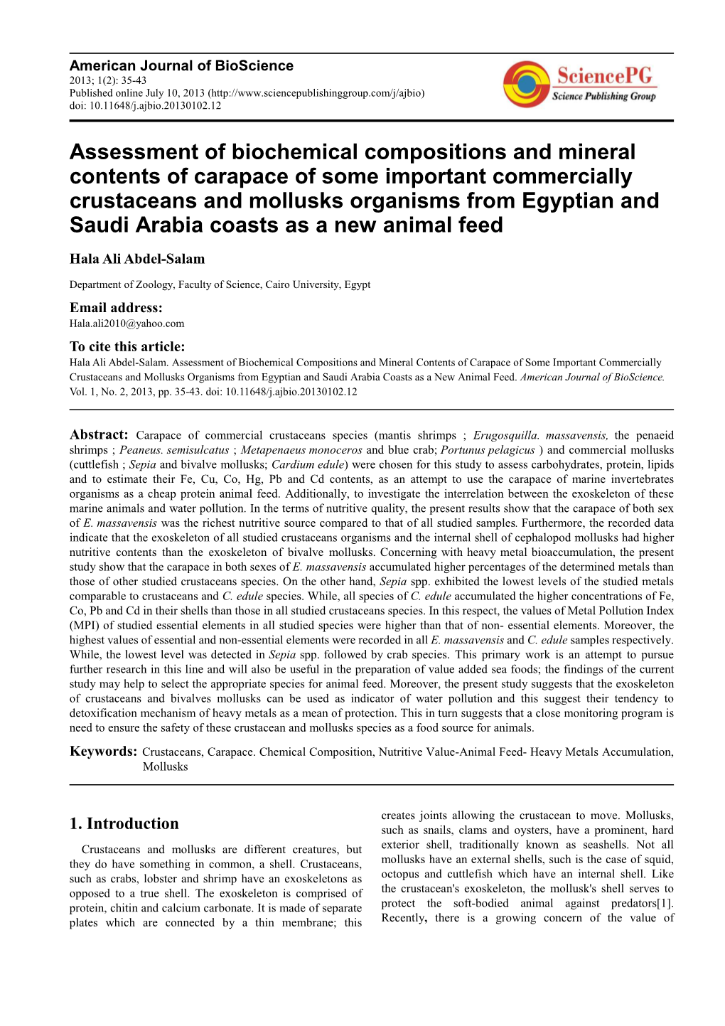 Assessment of Biochemical Compositions and Mineral Contents