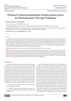 Polymeric Nanoencapsulation of Indocyanine Green for Photodynamic Therapy Technique
