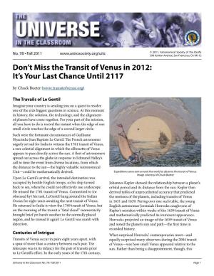 78. Don't Miss the Transit of Venus in 2012: It's Your Last Chance Until