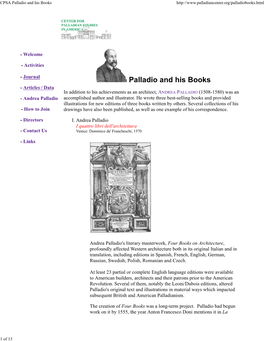 CPSA Palladio and His Books