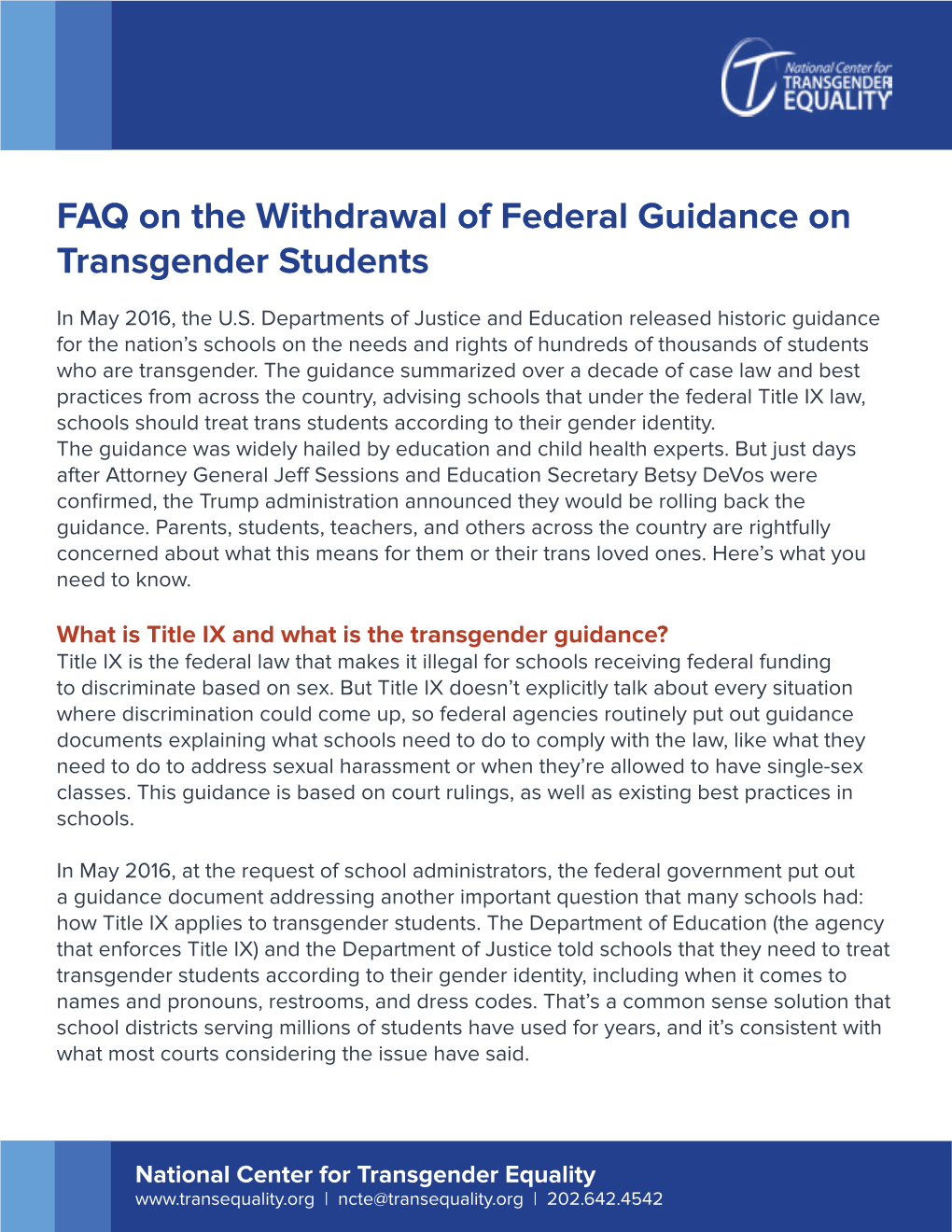 FAQ on the Withdrawal of Federal Guidance on Transgender Students