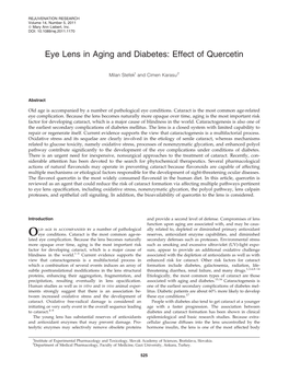 Eye Lens in Aging and Diabetes: Effect of Quercetin