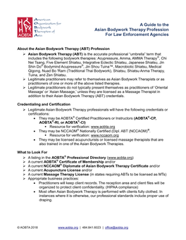 A Guide to the Asian Bodywork Therapy Profession for Law Enforcement Agencies