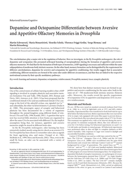 Dopamine and Octopamine Differentiate Between Aversive and Appetitive Olfactory Memories in Drosophila