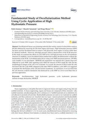Fundamental Study of Decellularization Method Using Cyclic Application of High Hydrostatic Pressure