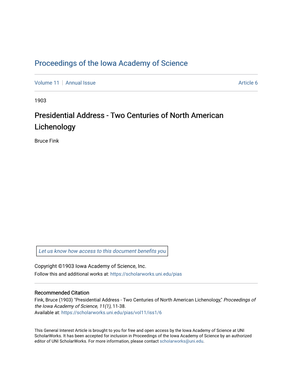 Presidential Address - Two Centuries of North American Lichenology