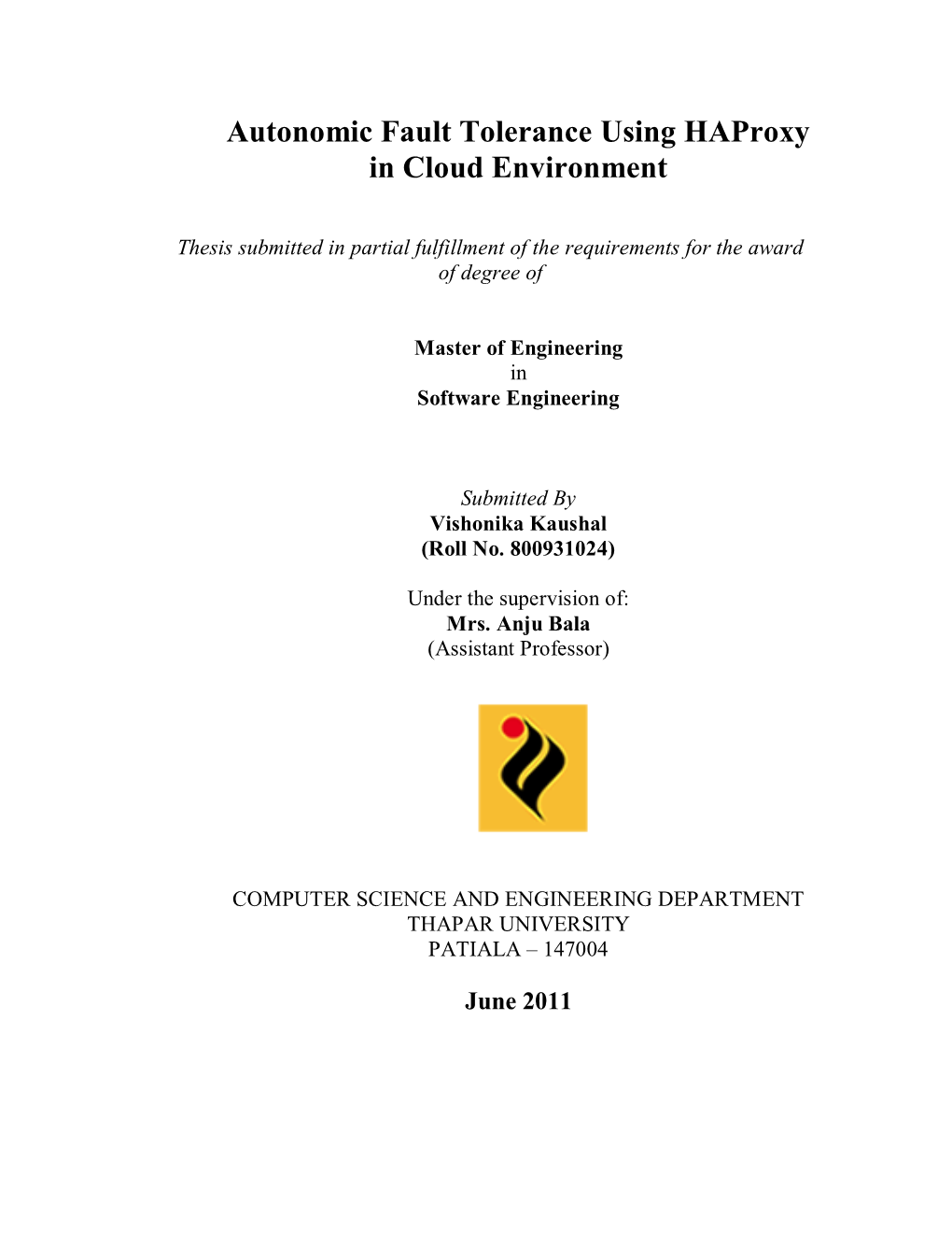 Autonomic Fault Tolerance Using Haproxy in Cloud Environment