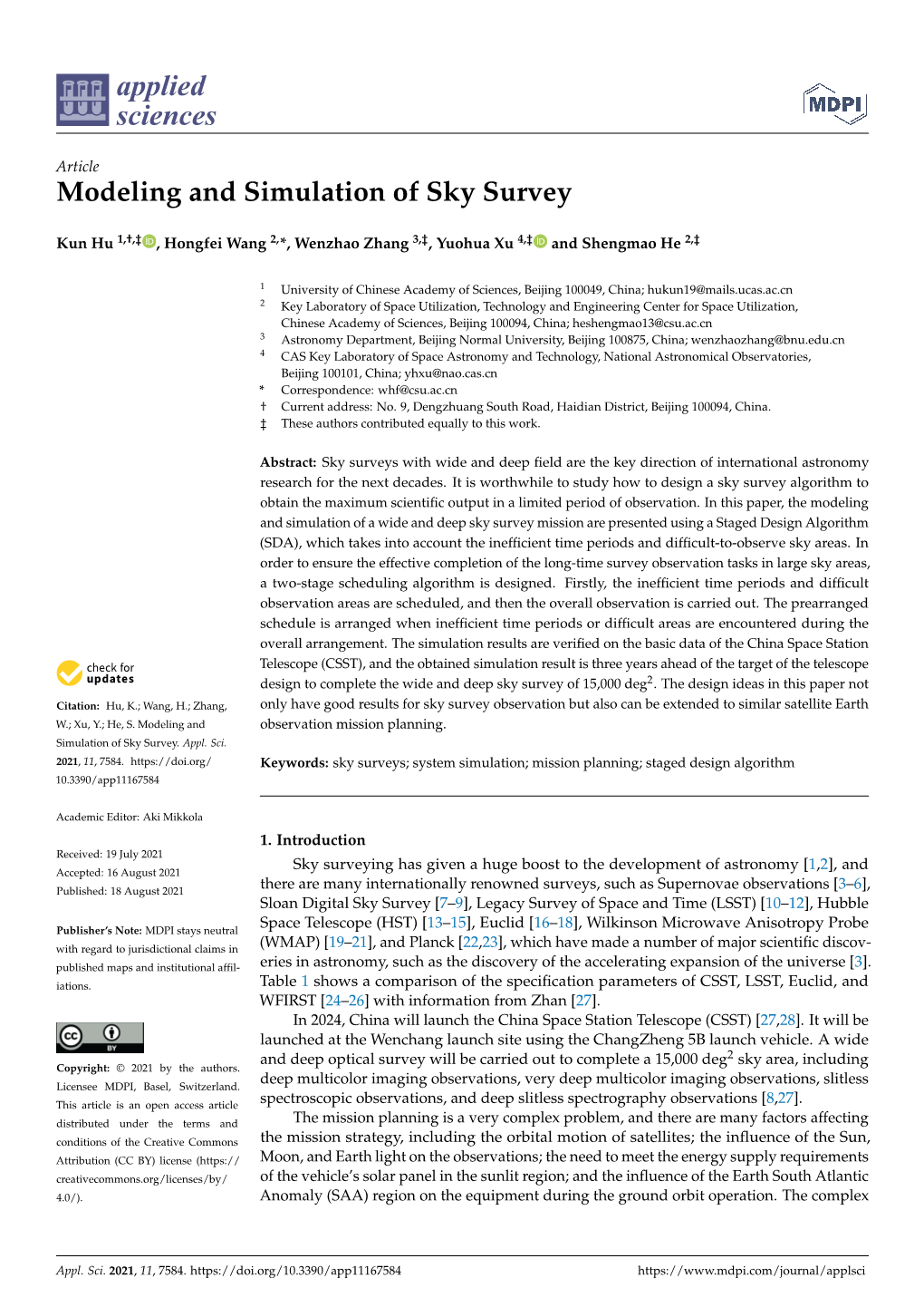 Modeling and Simulation of Sky Survey