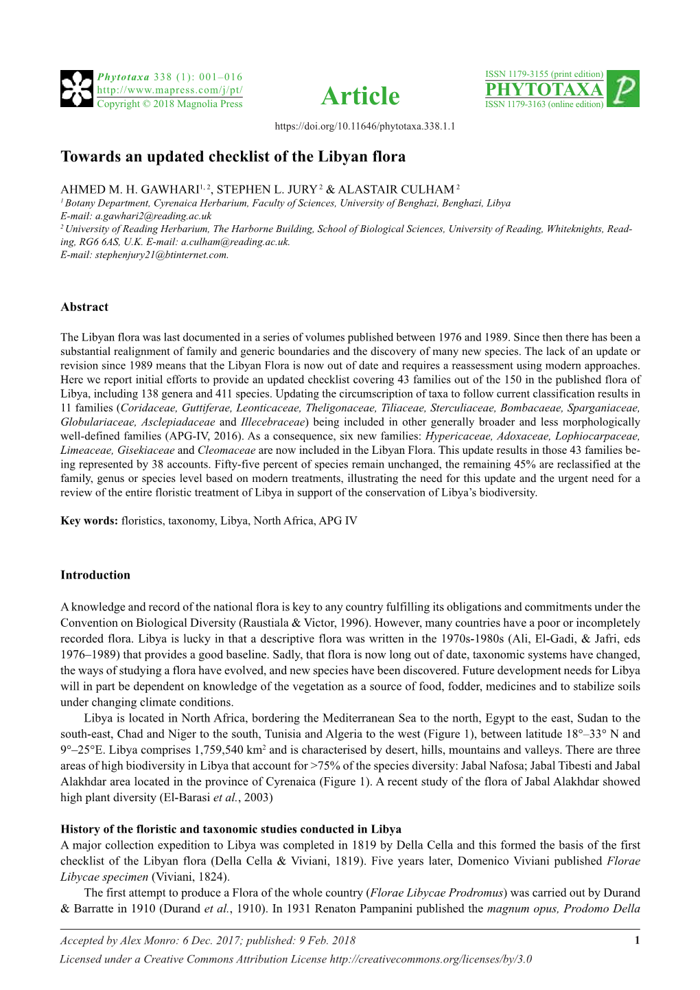 Towards an Updated Checklist of the Libyan Flora