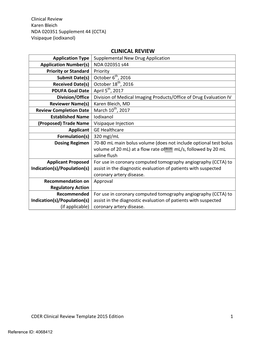 Clinical Review Karen Bleich NDA 020351 Supplement 44 (CCTA) Visipaque (Iodixanol)