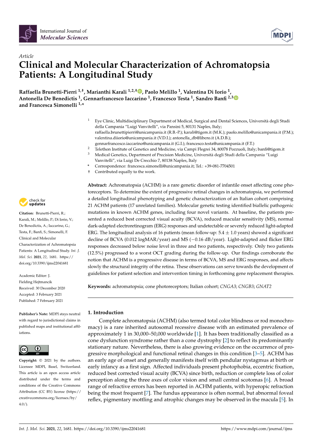 Clinical and Molecular Characterization of Achromatopsia Patients: a Longitudinal Study