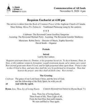 Requiem Eucharist at 4.00 Pm †