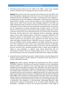 1. Interpreting Burmese Music from the 1920S to the 1990S – Sayuri Inoue, Associate Professor, Graduate School of Language and Culture, Osaka University, Japan