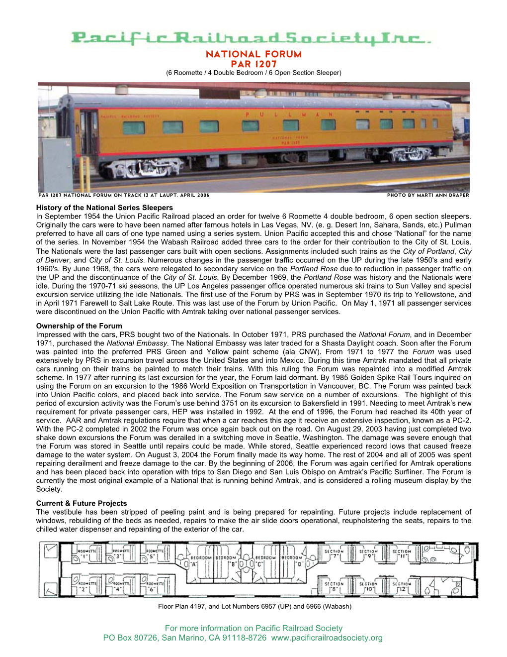 NATIONAL FORUM PAR 1207 (6 Roomette / 4 Double Bedroom / 6 Open Section Sleeper)