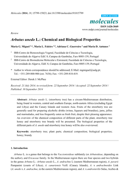 Arbutus Unedo L.: Chemical and Biological Properties