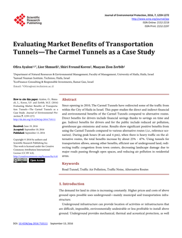 Evaluating Market Benefits of Transportation Tunnels—The Carmel Tunnels As a Case Study