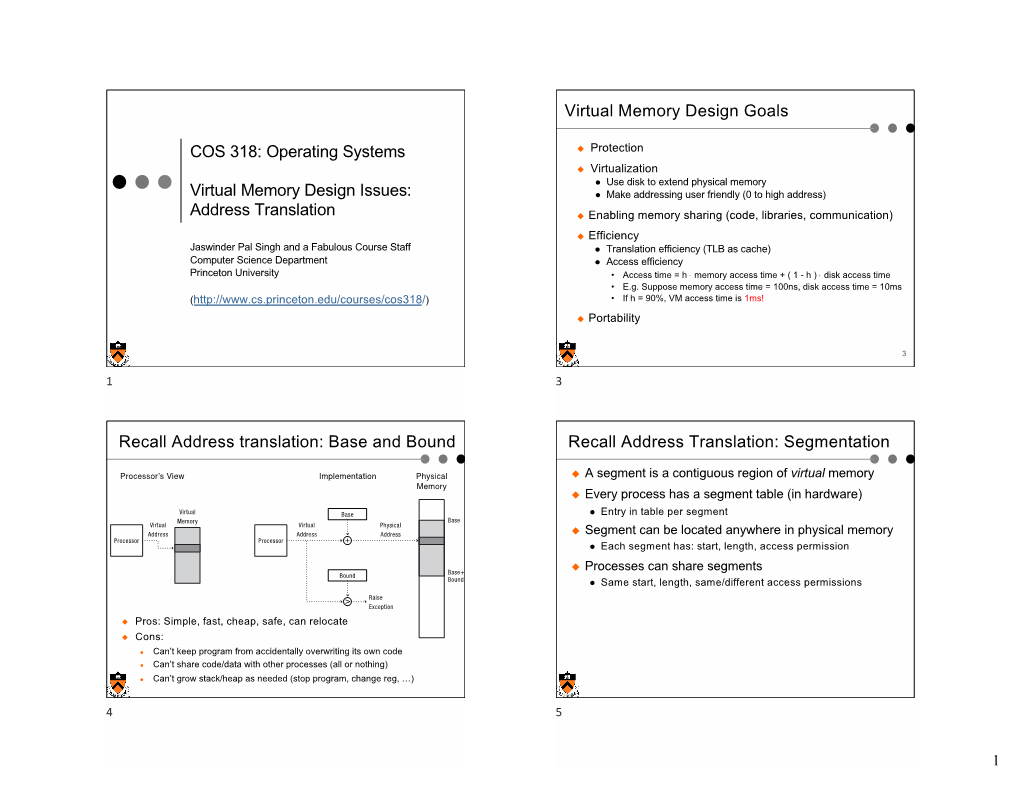 Operating Systems Virtual Memory Design Issues: Address Translation