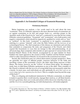 Appendix I: an Extended Critique of Ecumenist Reasoning