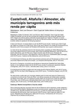Castellvell, Altafulla I Almoster, Els Municipis Tarragonins Amb Més