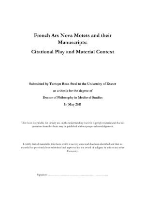 French Ars Nova Motets and Their Manuscripts: Citational Play and Material Context