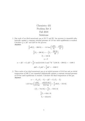 Chemistry 431 Problem Set 3 Fall 2018 Solutions 1