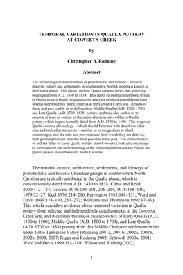 Temporal Variation in Qualla Pottery at Coweeta Creek