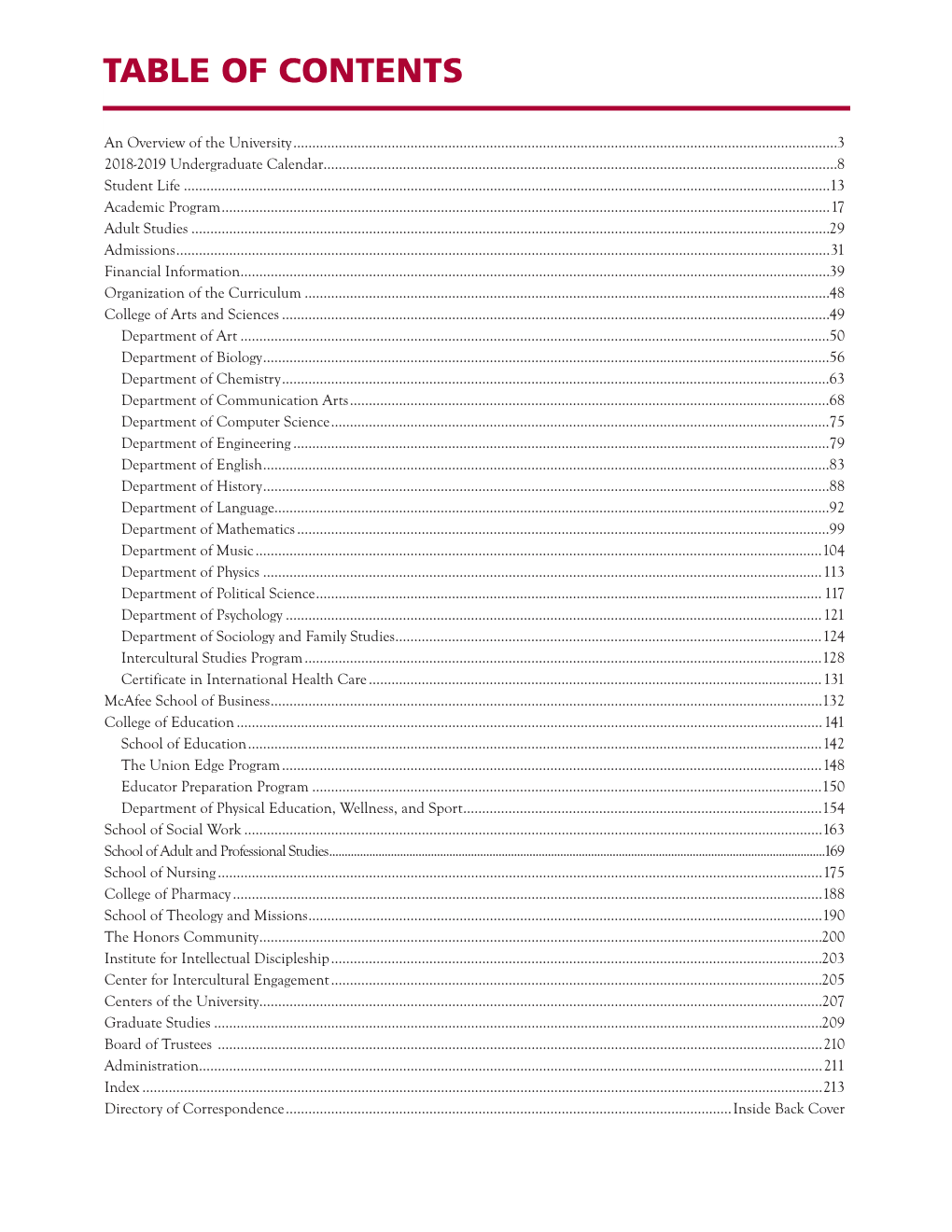 Table of Contents