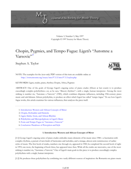 MTO 3.3: Taylor, Chopin, Pygmies, and Tempo Fugue