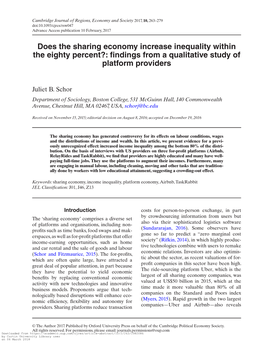 Does the Sharing Economy Increase Inequality Within the Eighty Percent?: Findings from a Qualitative Study of Platform Providers