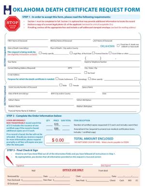 Oklahoma Death Certificate Request Form