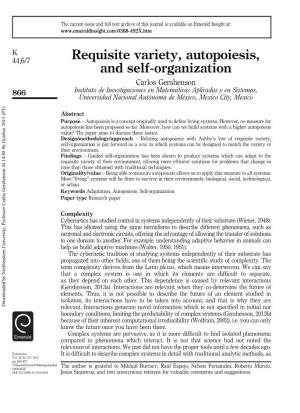 Requisite Variety, Autopoiesis, and Self-Organization
