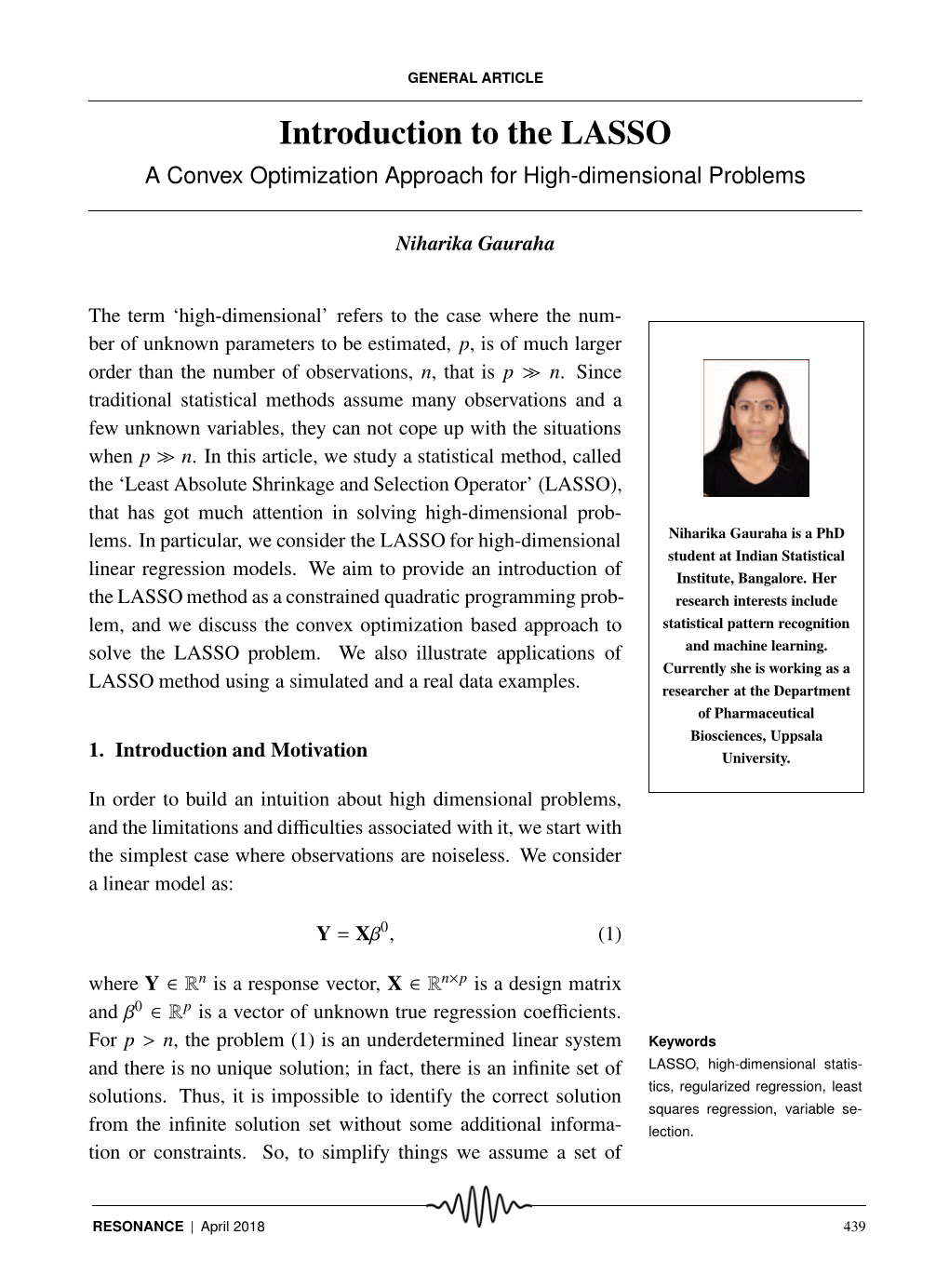 Introduction to the LASSO a Convex Optimization Approach for High-Dimensional Problems