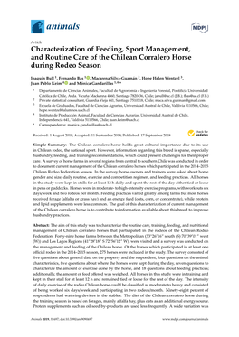 Characterization of Feeding, Sport Management, and Routine Care of the Chilean Corralero Horse During Rodeo Season
