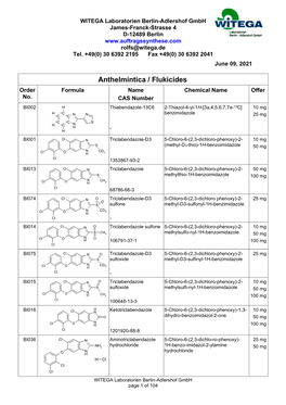 Anthelmintica / Flukicides Order Formula Name Chemical Name Offer No