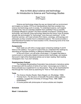 How to Think About Science and Technology: an Introduction to Science and Technology Studies